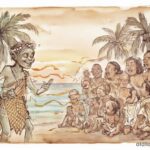 Letao the mischievous demigod among villagers near the ocean in the Marshall Islands.
