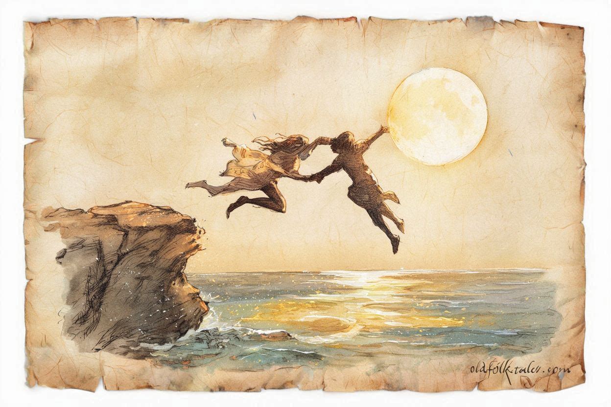 Two lovers leaping into the Palauan sea beneath moonlight