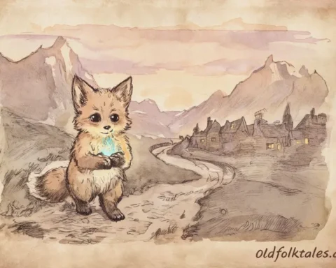 A small creature carrying fire to humans, inspired by the Aboriginal Dreamtime story The Discovery of Fire.