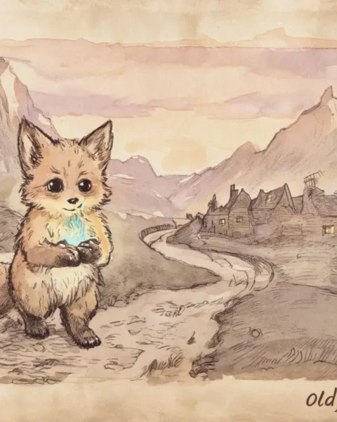 A small creature carrying fire to humans, inspired by the Aboriginal Dreamtime story The Discovery of Fire.