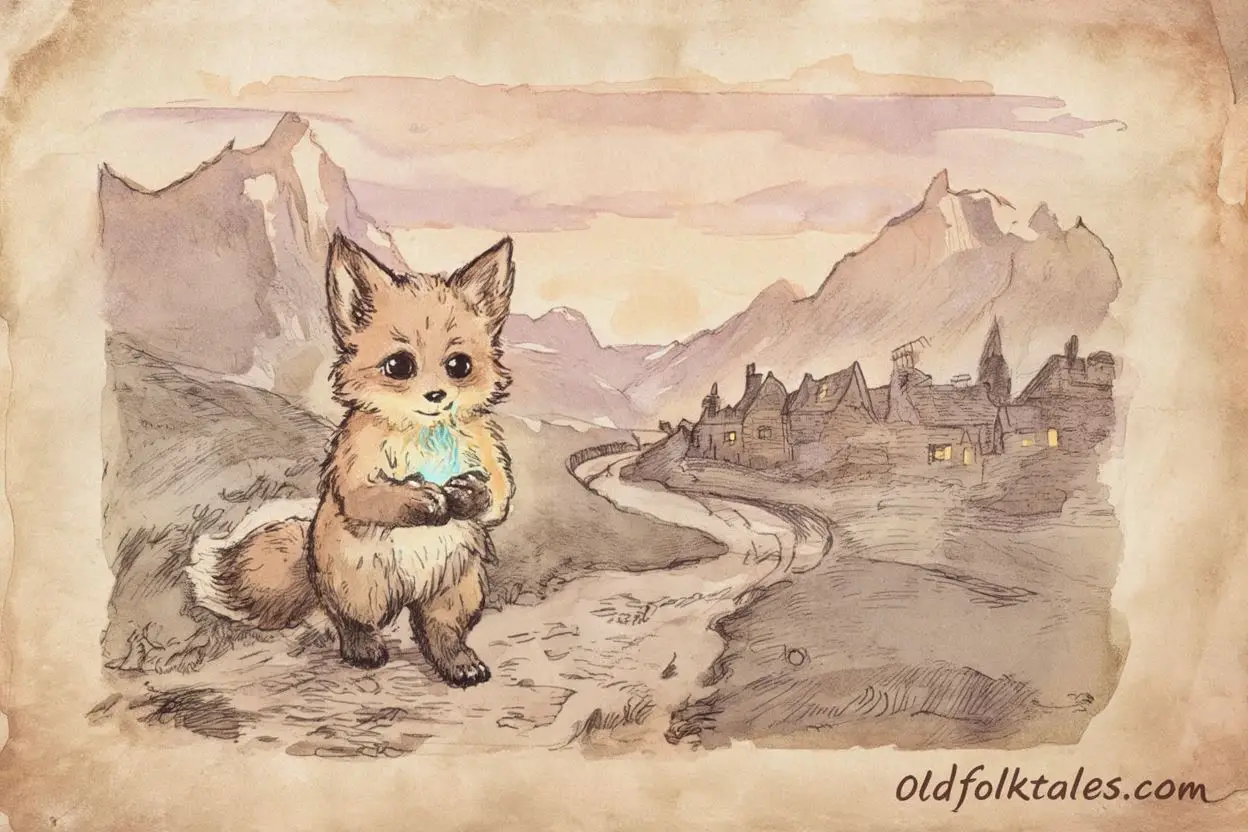 A small creature carrying fire to humans, inspired by the Aboriginal Dreamtime story The Discovery of Fire.