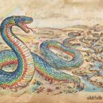 Rainbow Snake shaping rivers and valleys in an Australian Aboriginal Dreamtime scene.