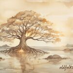 The sacred tree spreading islands across the ocean, Kiribati folktale scene.