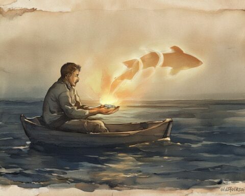 A fisherman meeting the living stone fish in Palau’s sea.