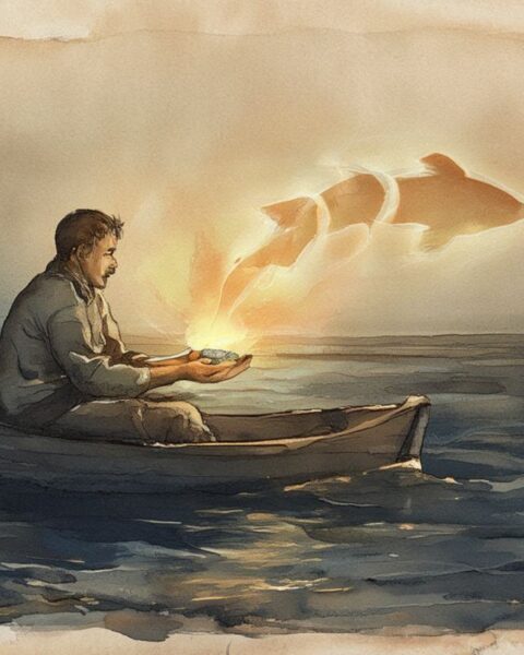 A fisherman meeting the living stone fish in Palau’s sea.